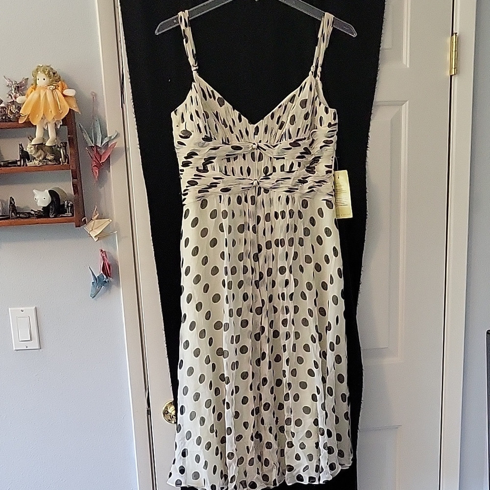 Jones New York Black and White Polka Dot Flowy Ruffle Silk Midi Sundress Size 12